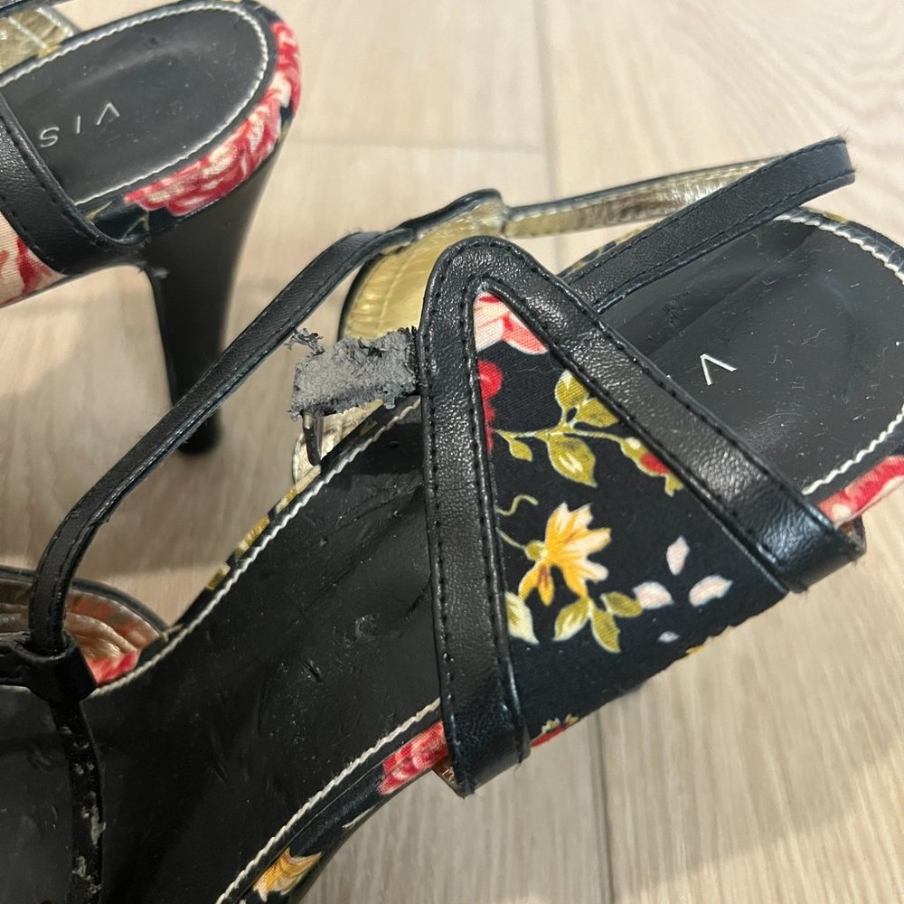 VISS open toe T-strap vintage floral kitten heels - Picture 7 of 14